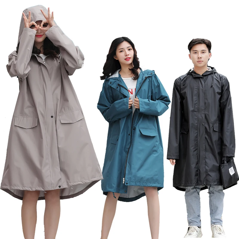 Waterproof Hood Raincoat for Men and Women, Zipper Rain Coat, Cover Jacket, Female Cloak, Size XXL