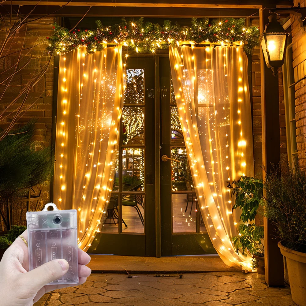 

Светодиодная гирлянда-штора на батарейках для дома, 2026, для декора на Рамадан, Ид Мубарак, свадьбу, День святого Валентина, для улицы