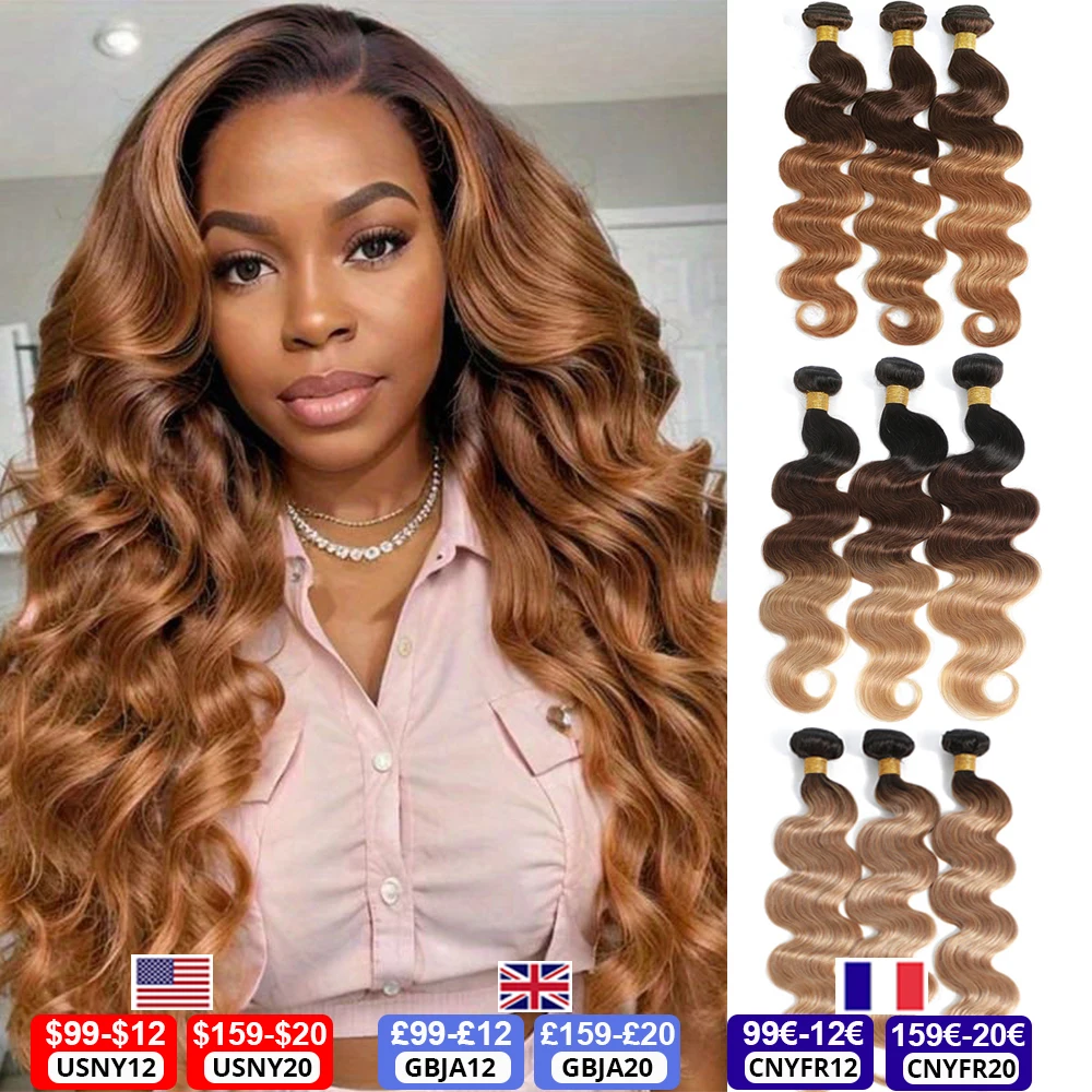 Body Wave Bundles Human Hair Brazilian Hair Weave Bundles Ombre Colored 1b/27 Bundles Virgin Hair Raw Hair Extensions 1/3/4 PCS