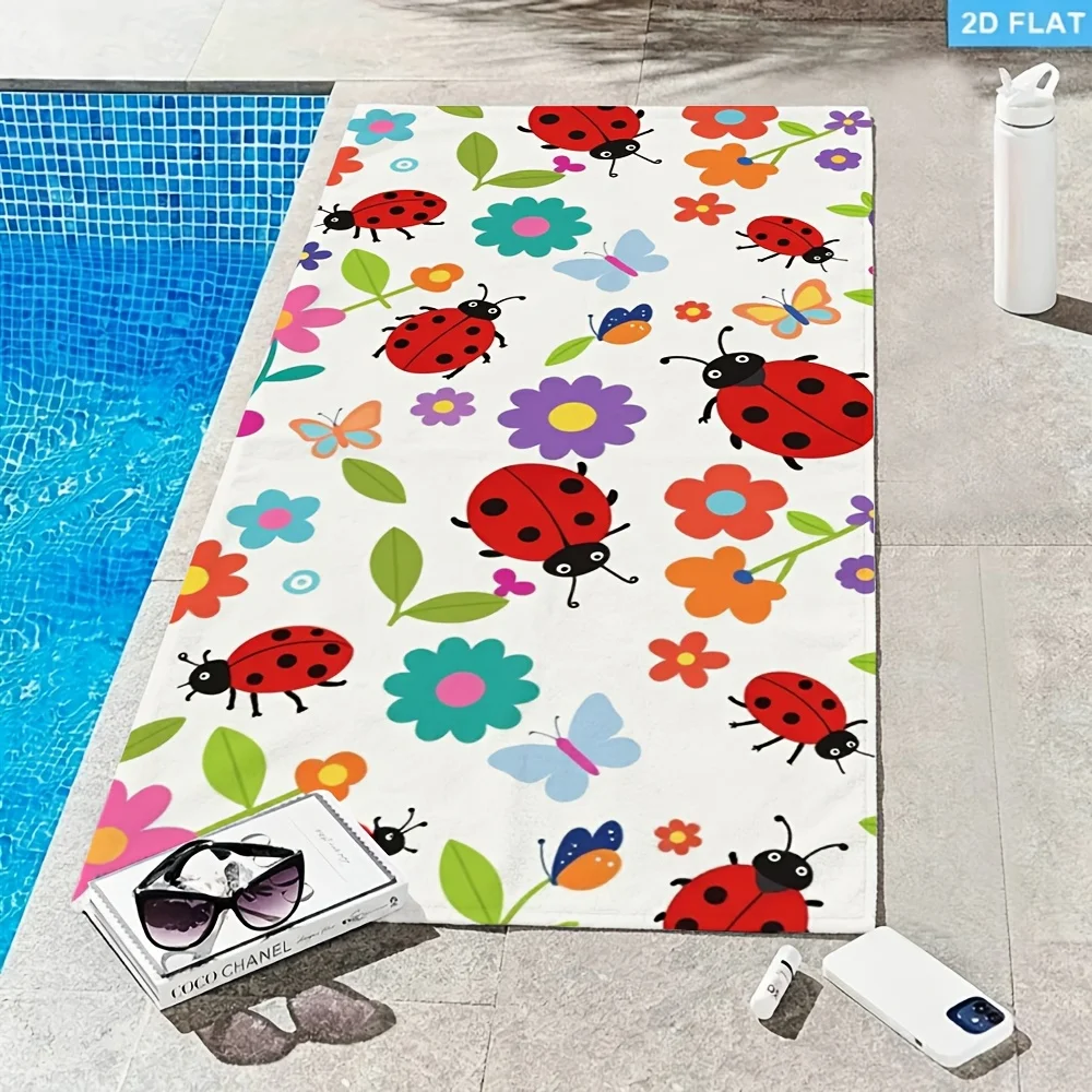 

Floral Ladybug Microfiber Beach Towel 2D Flat Printed Waterproof Sandproof Bath Towel Outdoor Camping Picnic Mat Travel Holiday