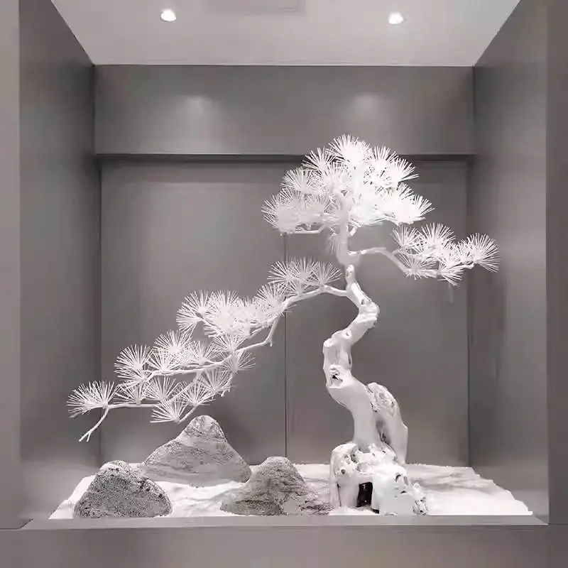 Welcome pine white simulated tree root carving ornament hotel fake tree landscaping