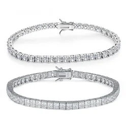 TKJ 3mm Tennis Bracelet Genuine 925 Sterling Silver Round Square CZ Cubic Zircon Jewelry Women Men's Bracelet Birthday Gift