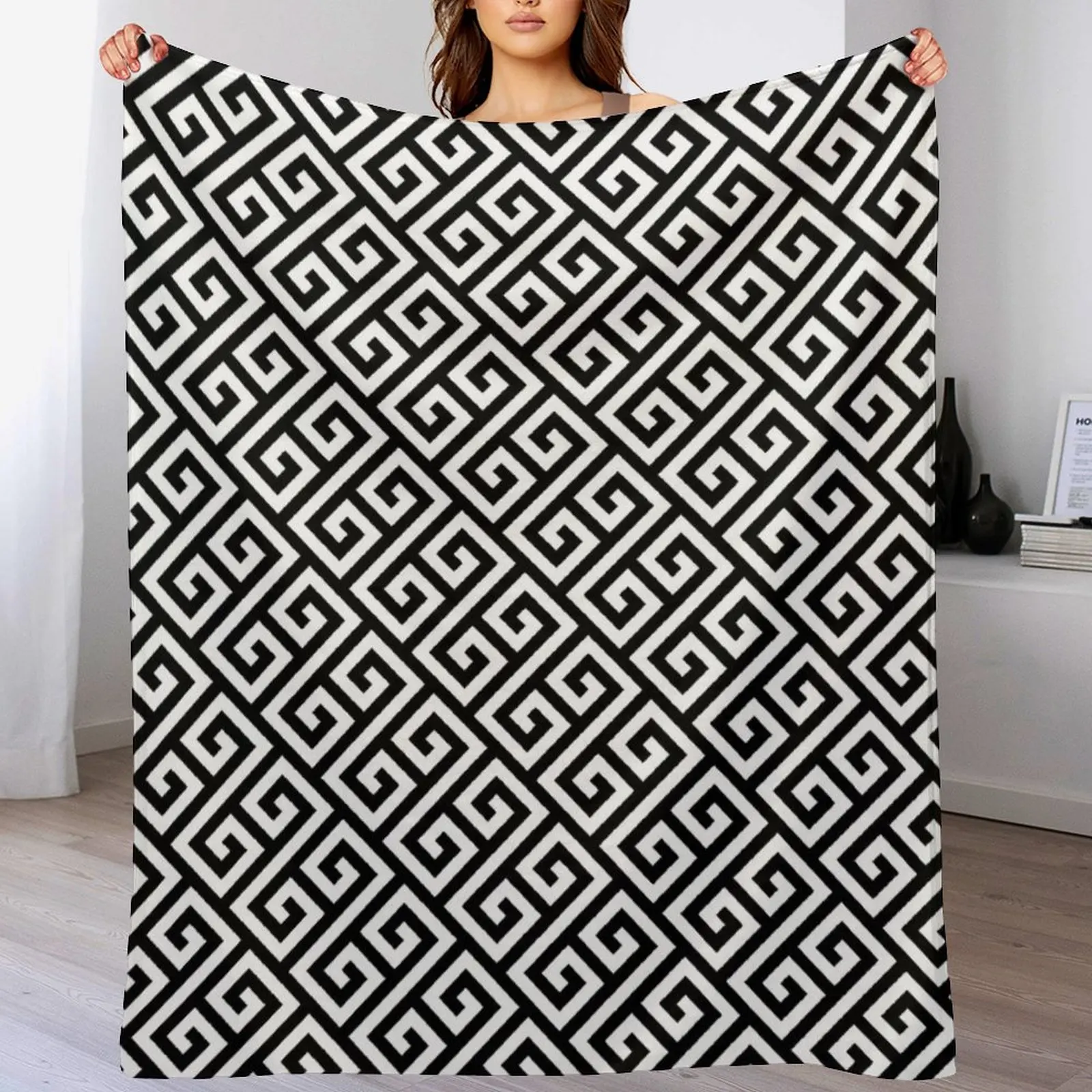 black and white pattern,Famous Greek Key pattern - Greek fret design Throw Blanket Decoratives Loose Camping Blankets