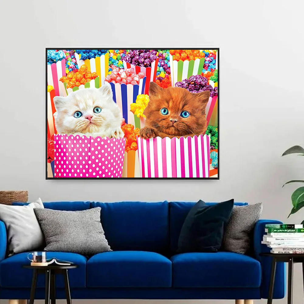 5d diamond painting cat popcorn mosaic handmade full square/round diamond embroidery home decoration gift