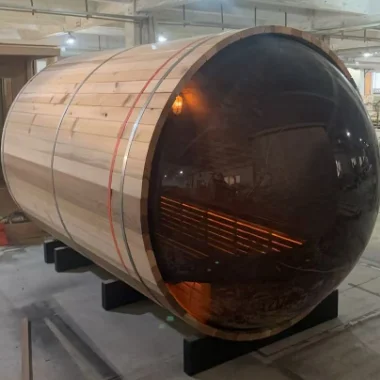 CE Certified Outdoor Cedar Barrel Sauna Room 4-8 Person Capacity Electric Heater 6kw Power Panoramic Steam Solid Wood for Villas