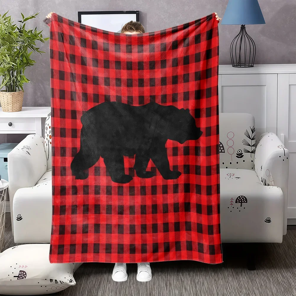 pc Polar Bear Plaid Print Flannel Blanket  Soft AllSeason Cozy Throw for Home Camping  Travel Contemporary Style with Red