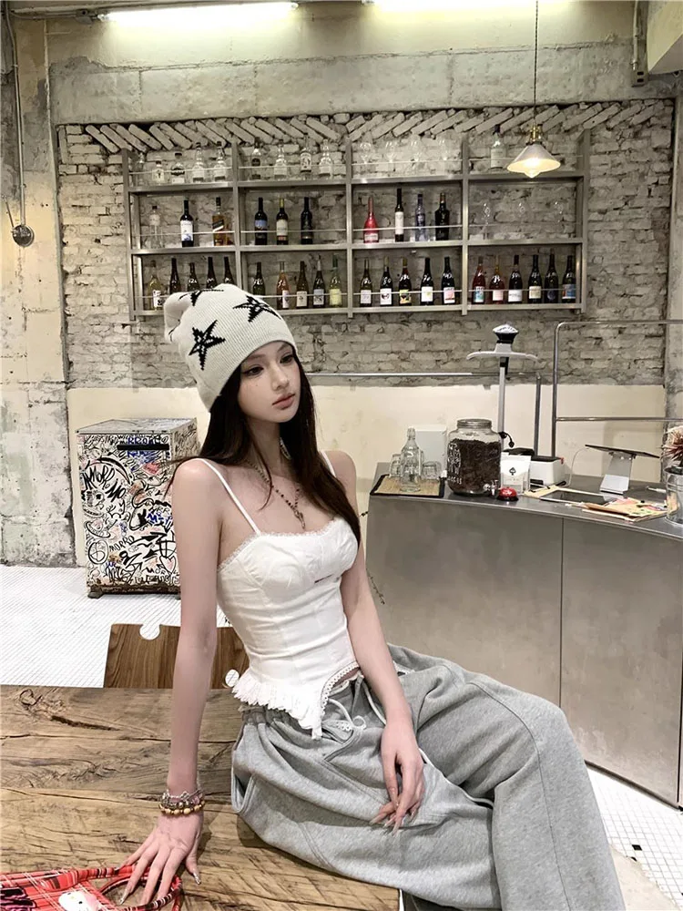 

Korean Sle Faion Set Women Summer 2025 New Irregular Strap Ele ket Wide Leg Pants Two Piece Set Ladies Outfits