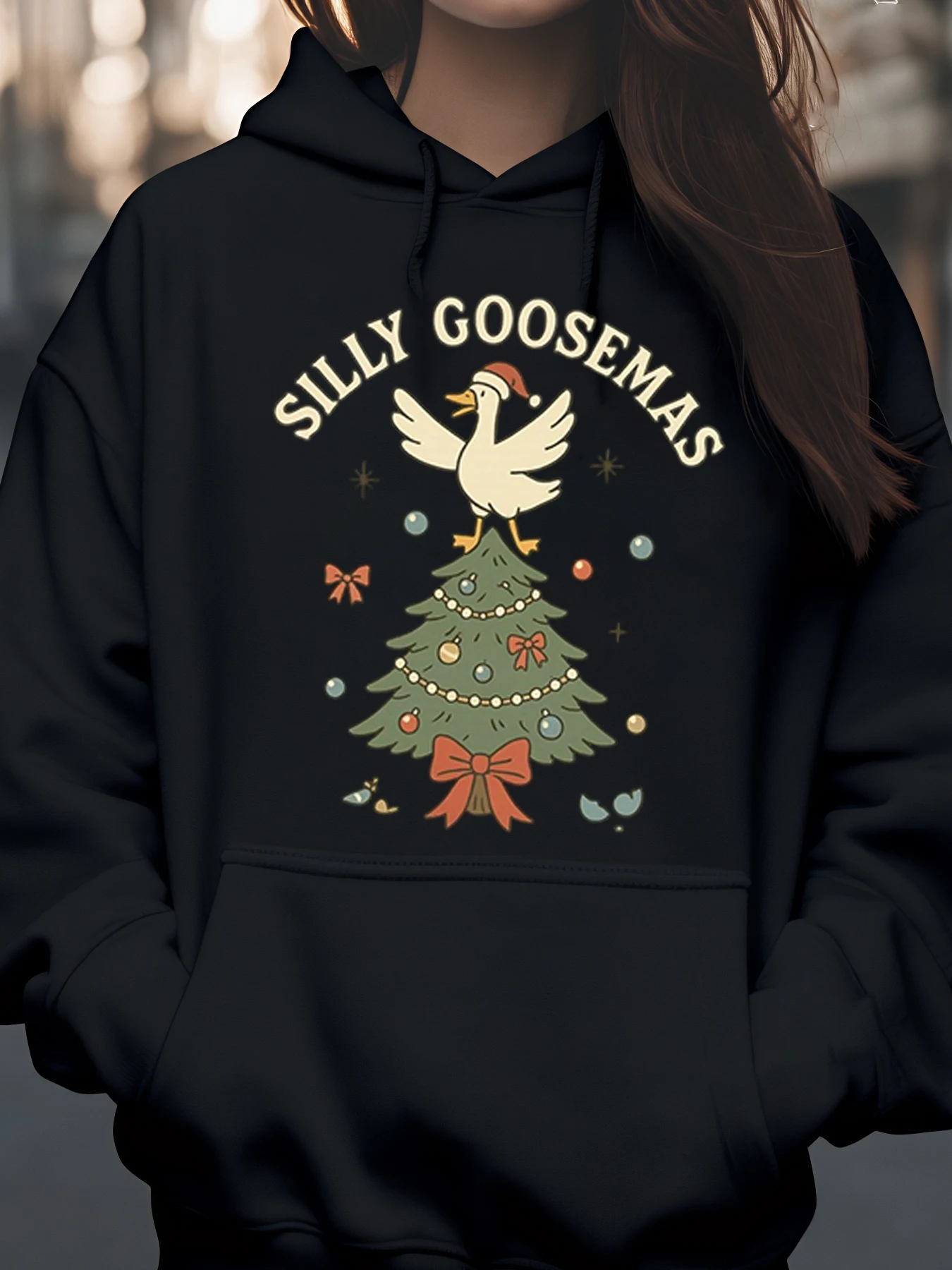 

Silly Goosemas Рождественская елка с принтом утки, праздничная повседневная одежда, женская мода