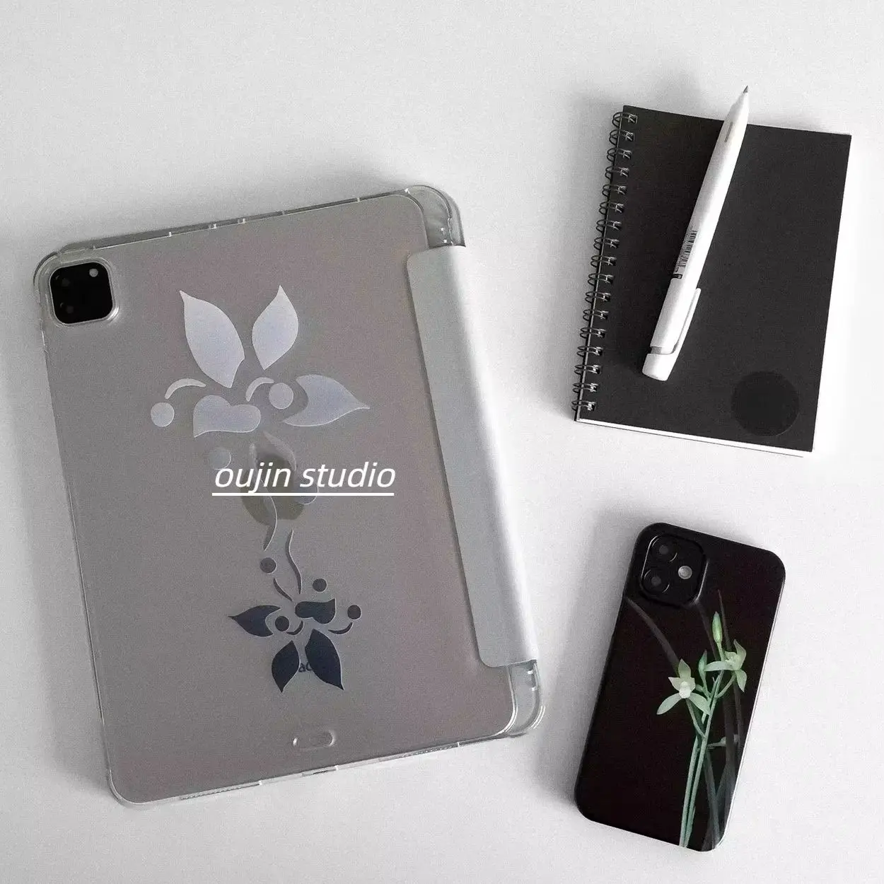 Silver Gradient Flowers Korea iTablet Case For iPad Pro 11 13 M2 M4 M3 10.2 5/6th 7/8/9/10/11th Mini 6 7 Air 3 4 5 6 Stand Cover
