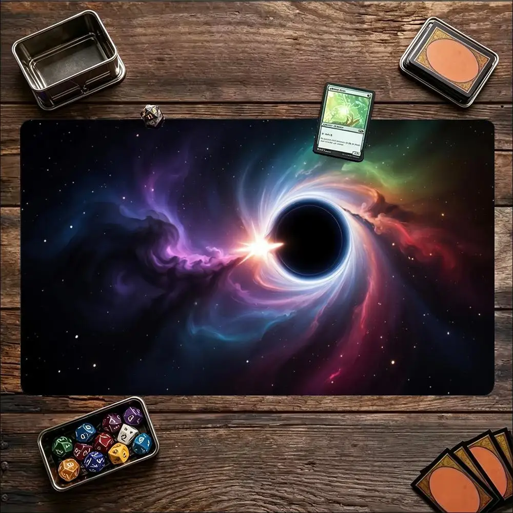 Stunning Galaxy Black Hole Large Tabletop Playmat Non Slip Rubber Pad Cosmic Space Art Pad For Trading Card Board Game Desk Pad