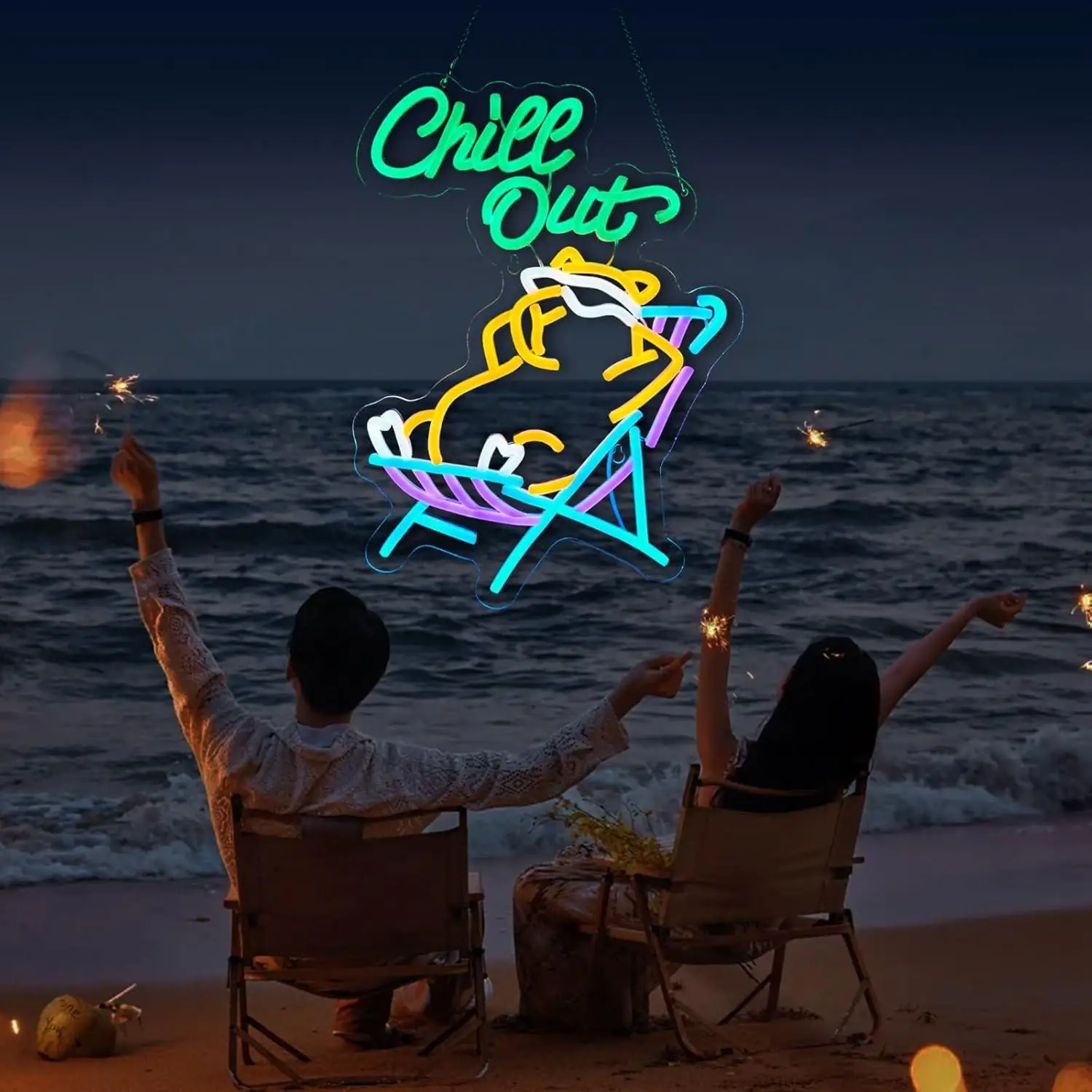Chill Out Capybara Neon Sign USB Dimmable LED Lights for Teen Bedroom Bar Pub Man Cave Home Casual Theme Party Wall Art Decor