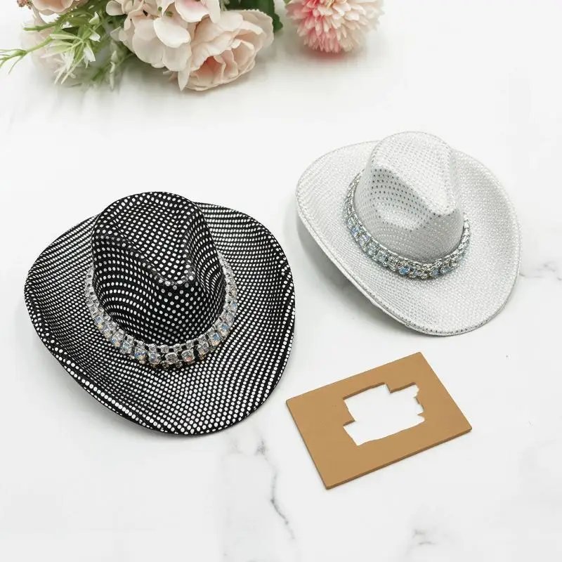 Holographic Neon Glitter Cowboy Hat Mini for Party Accessories Shiny Birthday Decoration Bachelorette Festival Props
