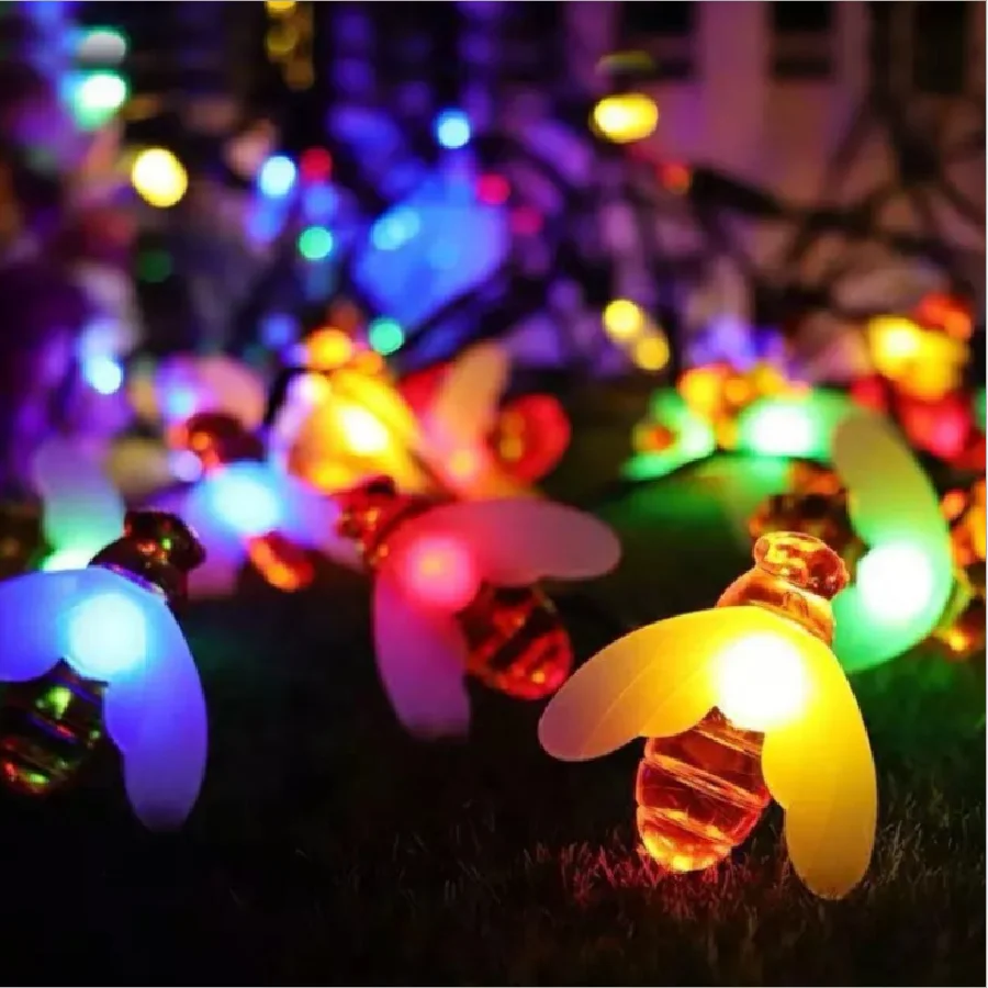 Cute Solar Honey Bee Fairy String Lights Outdoor 20/30/50LED Christmas Garland Lights for Holiday Garden Patio Fence Decoration