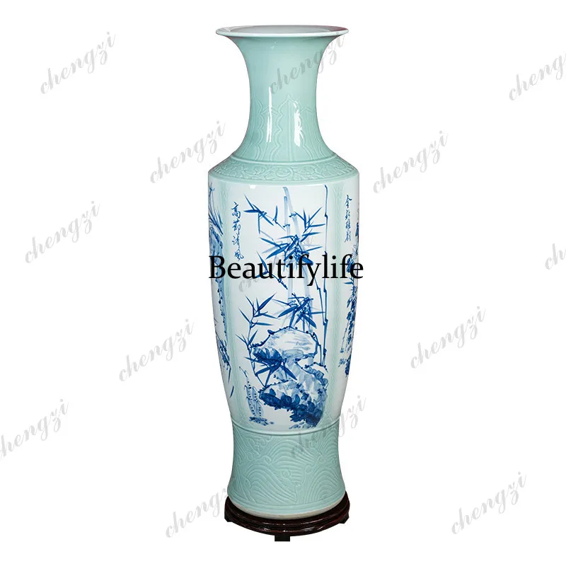 Jingdezhen ceramic new Chinese floor-to-ceiling large vase hand-painted Meilan bamboo chrysanthemum living room