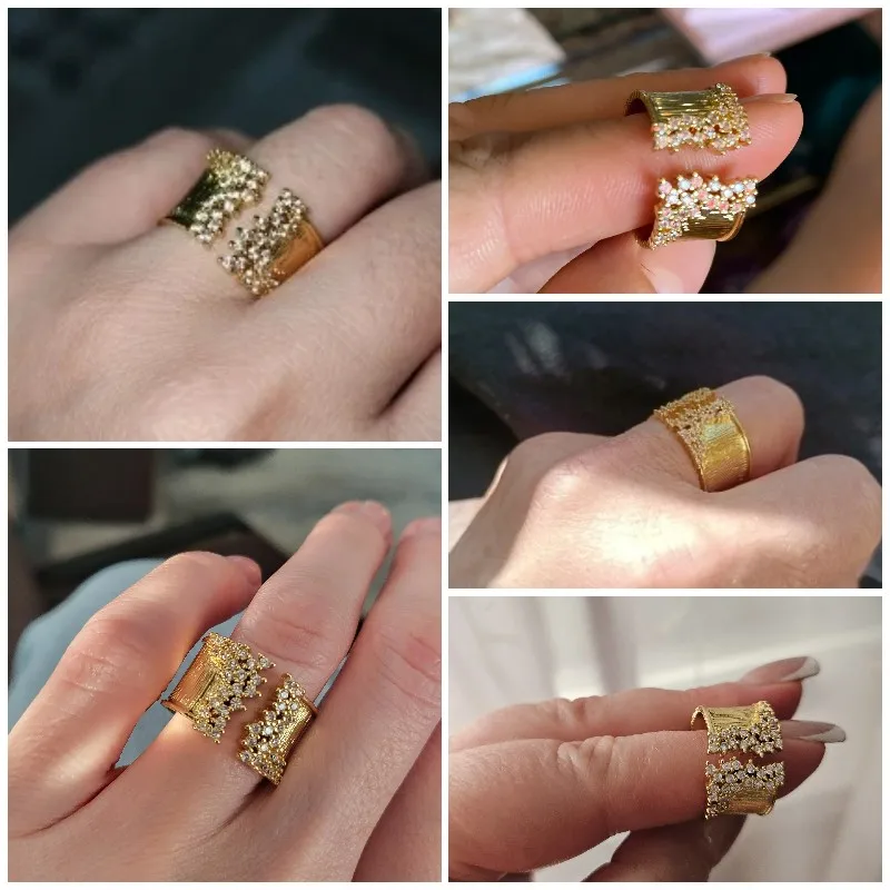 Huitan 2022 nouvelle mode bague pour femmes avec pierre CZ effet de tréfilage couleur or bagues larges bijoux de luxe femme fête