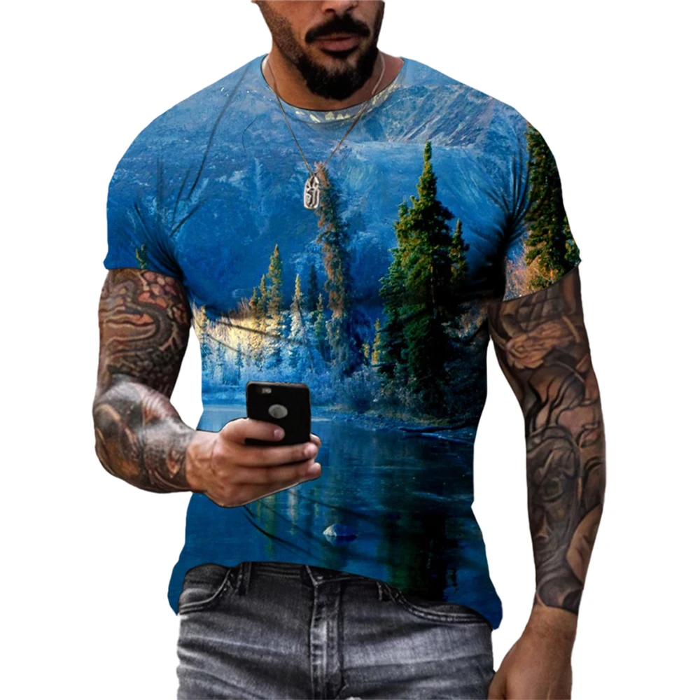 Fashion Cool Style Natural Scenery Unisex 3D Printed T-shirts Men Casual Personality Short Sleeve Street Trend Summer Tees Tops