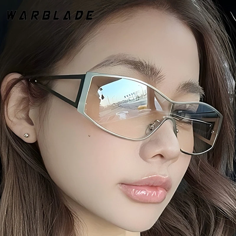 

Fashion Y2K Metal Frame Steampunk Women Sunglasses Luxury Brand One-Piece Men Sunglass Hipster Street Snap Travel Eyewear UV400
