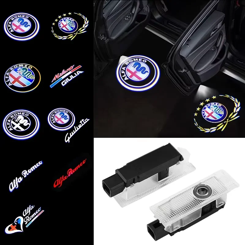

2pcs LED Car Door Welcome Light Laser Projector Logo Ghost shadow For Alfa Romeo 159 Giulietta Giulia Mito Stelvio Brera Spider