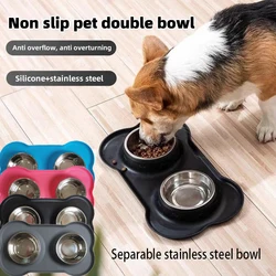 Antislip Double Dog Bowl With Silicone Mat Durable Stainless Steel Water Food Feeder Pet Feeding Drinking Bowls for Dogs Cats