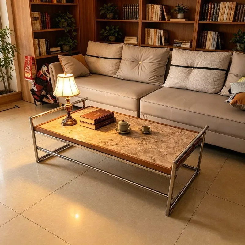 Stainless steel coffee table Modern living room table Rotatable tea table Desk