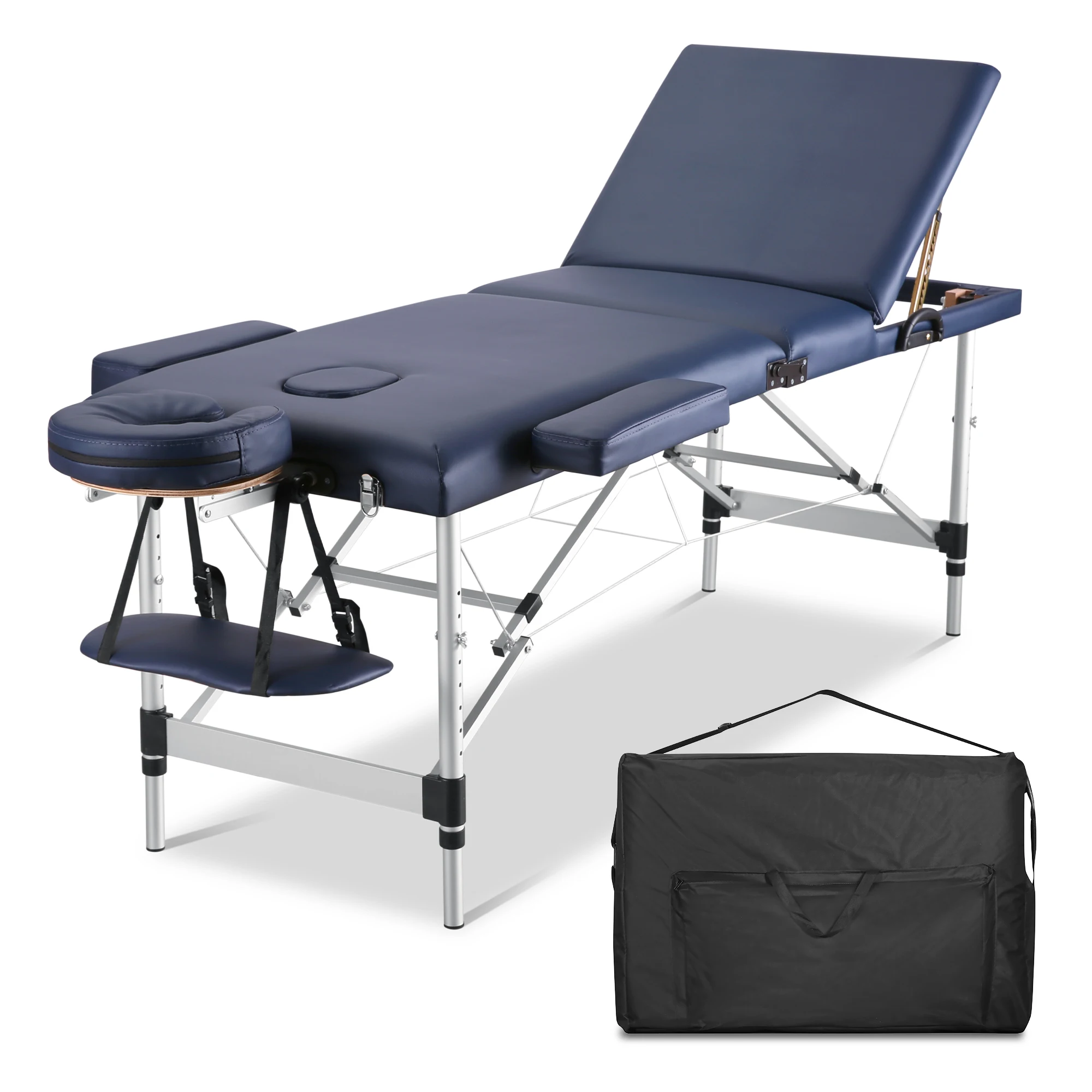 Massage Table Portable Massage Bed Lash Spa Tattoo Bed Esthetician Adjustable Professional 3-Fold Aluminum Legs Carrying Bag