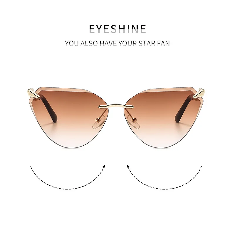 Katzenaugen Randlose Sonnenbrille Damen 2026 Luxusmarke Designer Trendige Metall Rahmenlose Sonnenbrillen für Damen Vintage Eyewear UV400 – Detail 5