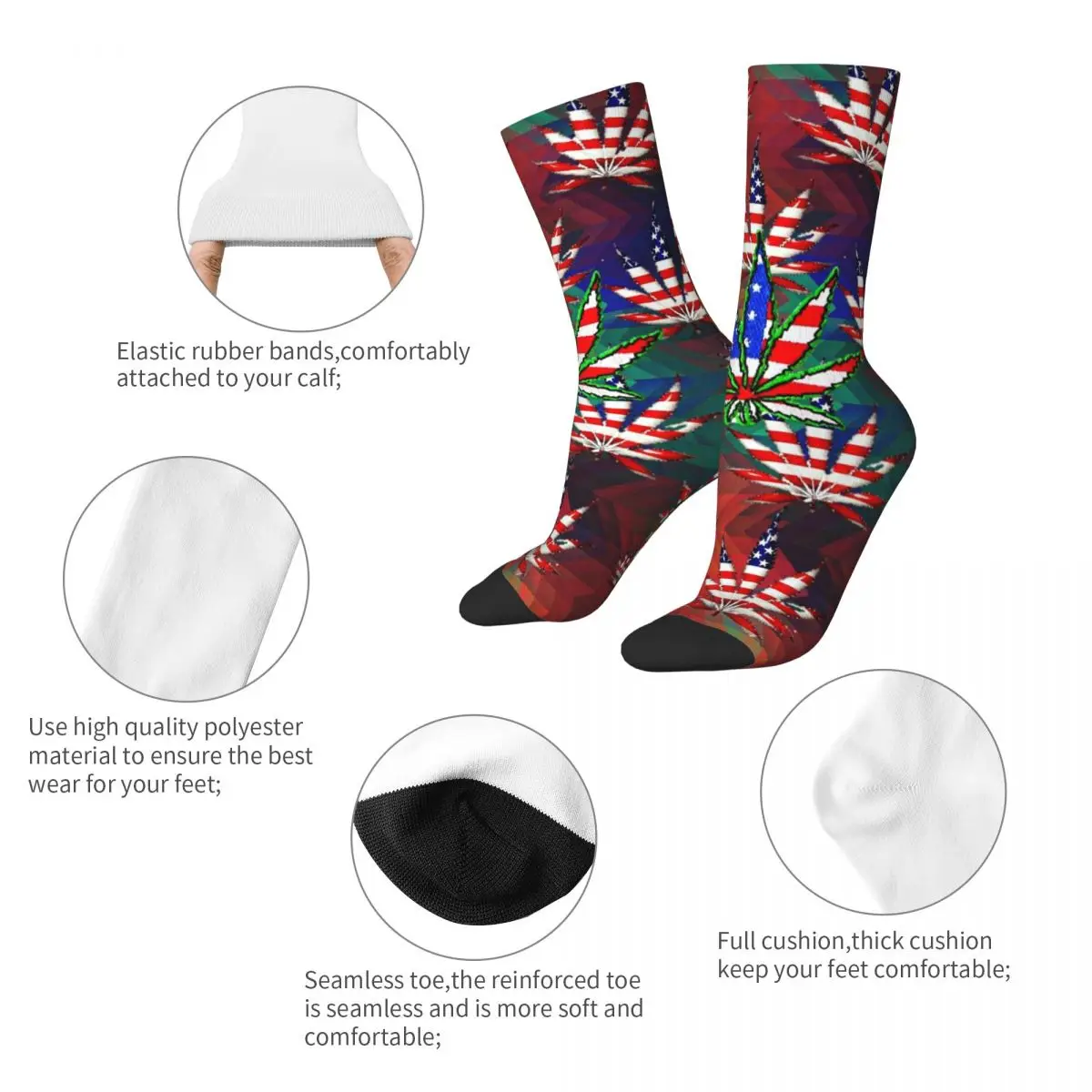 American Flag Leaf Weed Leaf Socks Male Mens Women Winter Stockings Printed