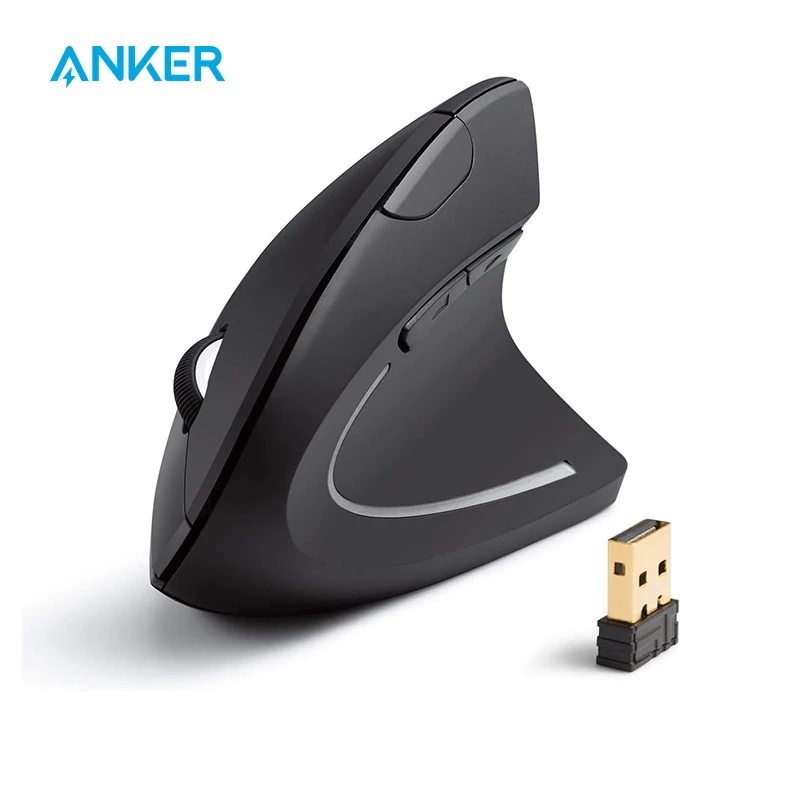 Anker 2.4G Wireless Vertical Ergonomic Optical Mouse, 800 / 1200 /1600 DPI, 5 Buttons for Laptop, Desktop, PC, Macbook - Black