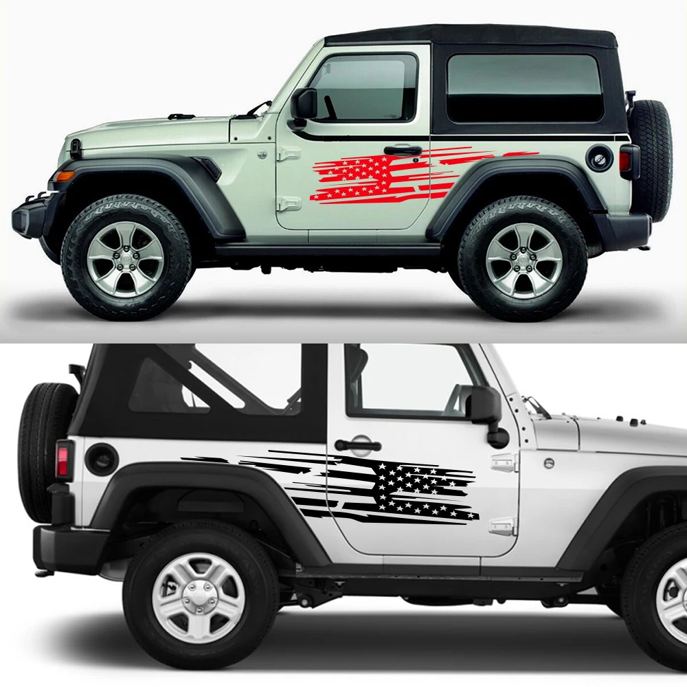 Car Door Side Stickers For Jeep Wrangler JK JL TJ YJ Unlimited Sahara Rubicon Auto Graphics DIY USA Flag Decor Decal Accessories view 3