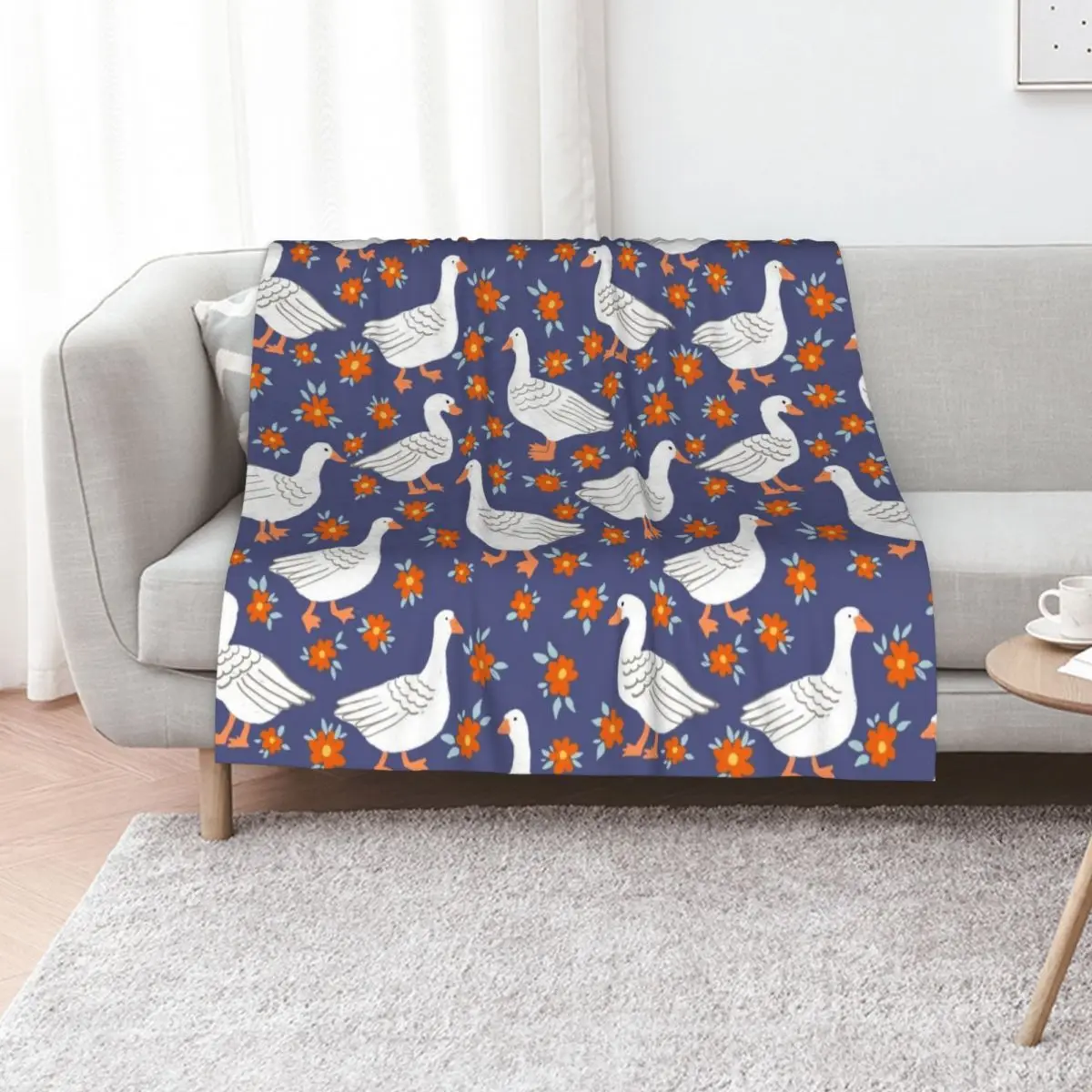 Geese in The meadow - Navy blues Throw Blanket Warm Accent Blanket for Living Room Decoration