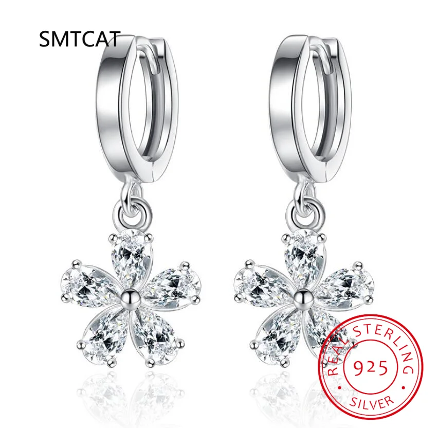 Moissanite 5 Petal Flower Hoop Earring for Women 925 Sterling Silver Moissanite Diamond Creole Huggies Earring Gift Jewerly