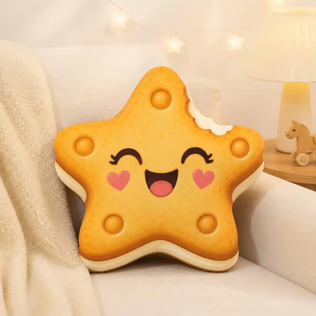 Cute Star Cookie Shaped Throw Pillow Sweet Biscuit Cushion Stuffed Decorative Plush Pillow for Sofa Bed Home Decor Accent