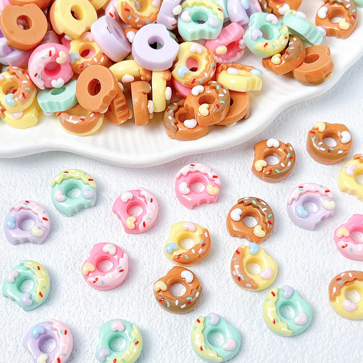 20PCS Dopamine Colored Cute Doughnut Resin Nail Charms 3D Simulated Glossy Chocolate Donut Nail Art Accessories DIY Hairpin Nail