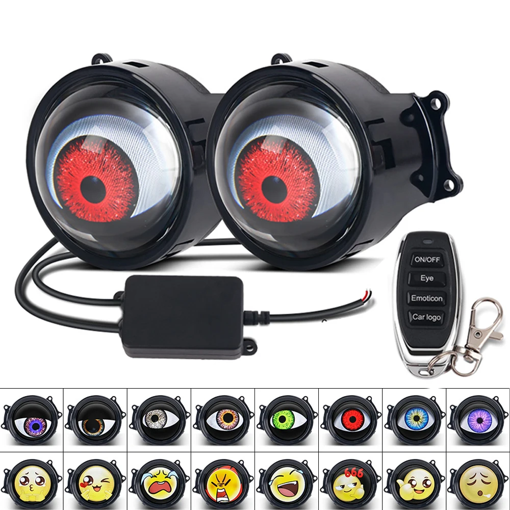 3-inch Devil's Eye LED Car Dynamic Lights Led Lens Retrofit Kits Assembly Auto Accessories Headlight 12V 24V With Remote Control