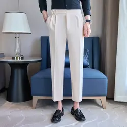Spring Men's New Fashion Solid Color Suit Pants Male Korean Business Casual Loose Pants Male High Waist Work Pants Y2k
