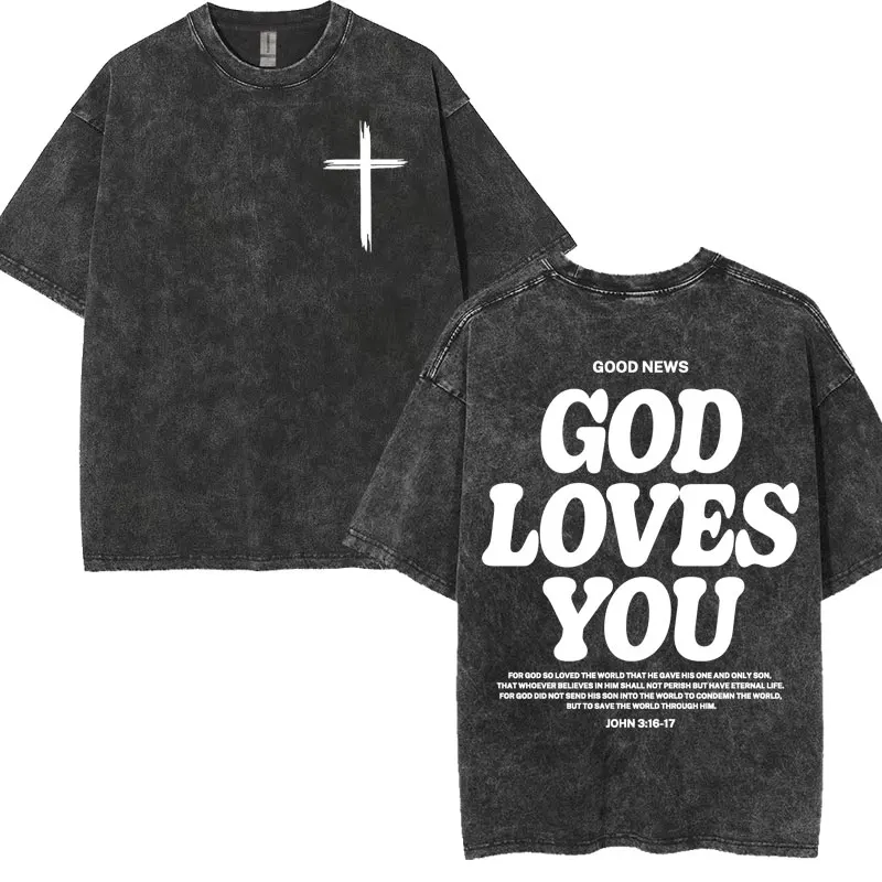 Vintage Washed Living Proof of A Loving God Print T Shirts Women Inspirational Christian Apparel T Shirt Men's Oversized T-shirt