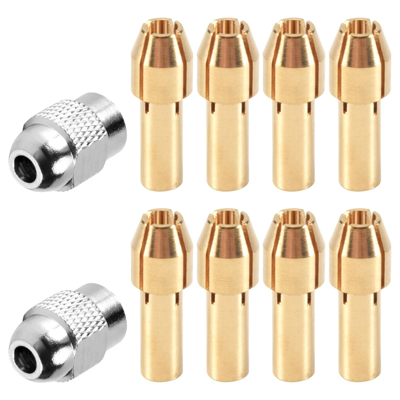 New 10Pcs Brass Collet For Dremel,Replacement 4485 Quick Change Rotary Drill Nut Tool Set 0.8/1.2/1.5/1.8/ 2.0/2.4/3.0/3.2Mm