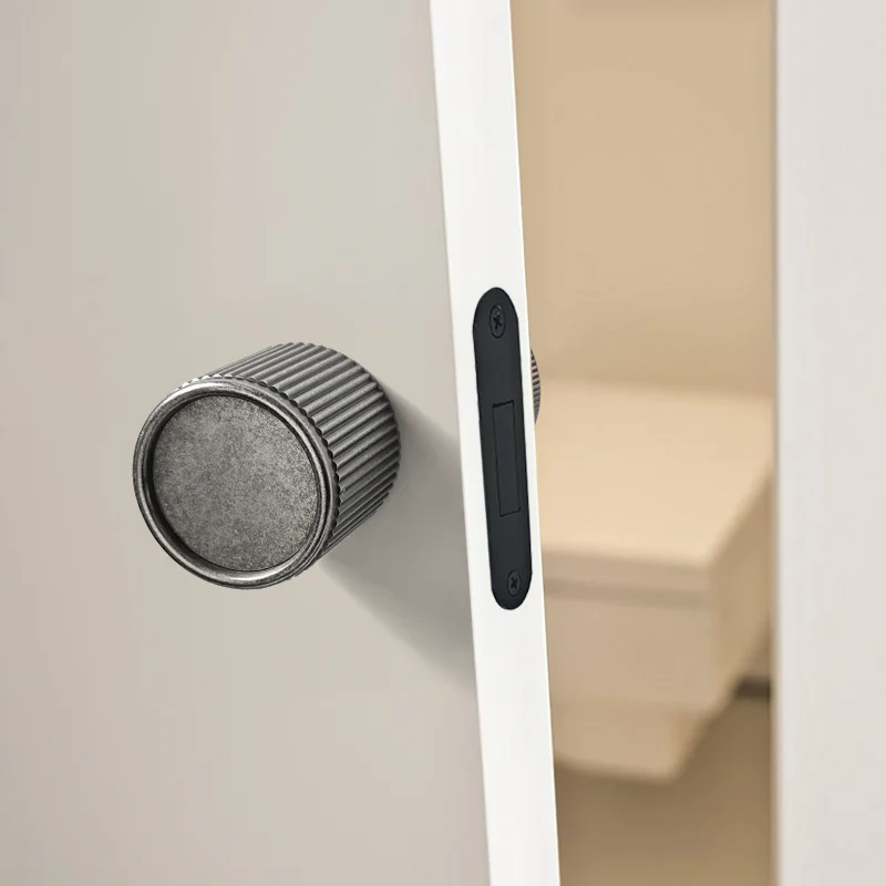 Minimalist bedroom wooden door lock Magnetic suction silent door lock Antique ball knob hidden keyhole Round door handle