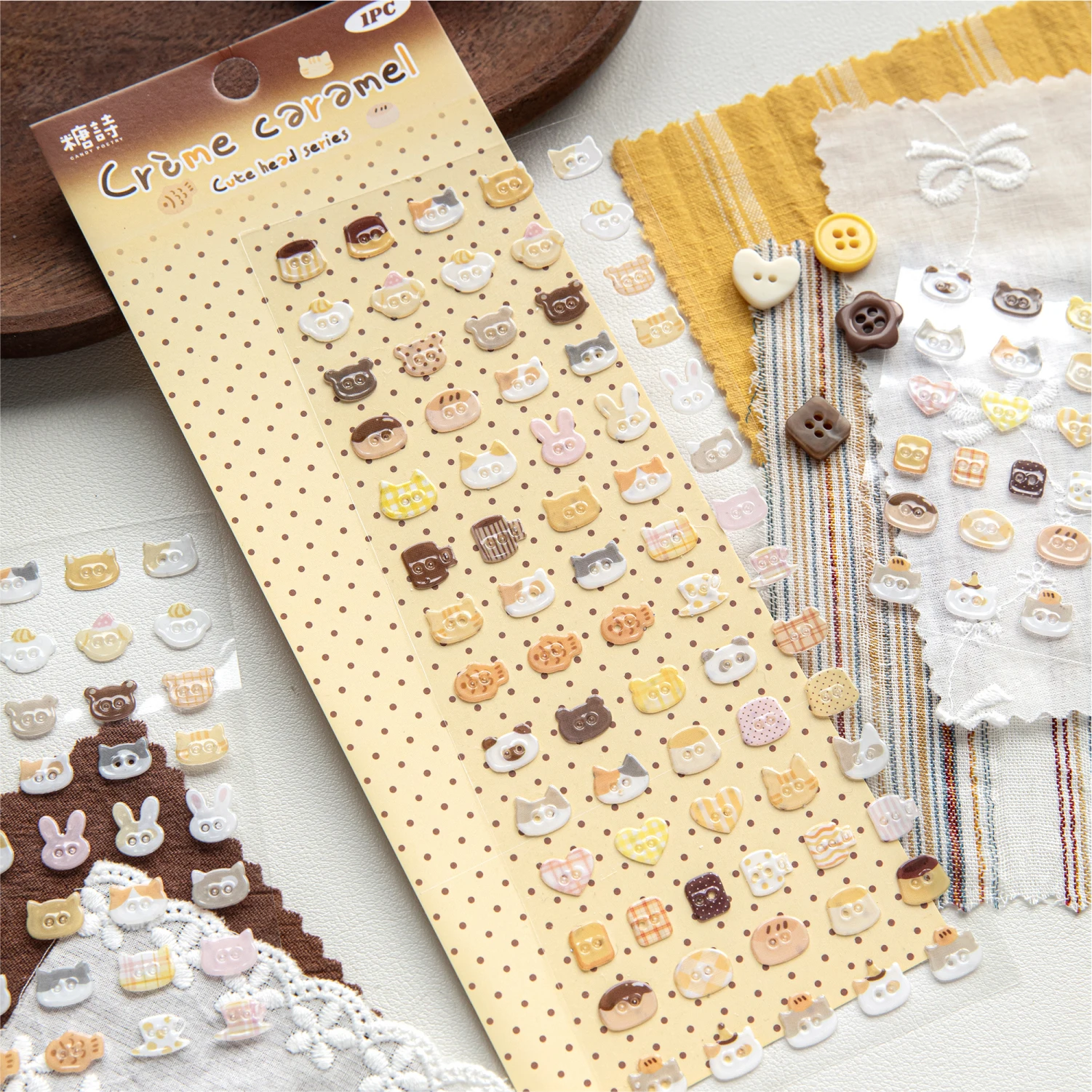JIAMEI 1 Sheet Cute Head Series Kawaii Cartoon Pattern Relief Drop Adhesive Stickers DIY Diary Scrapbook Aesthetics Stationery