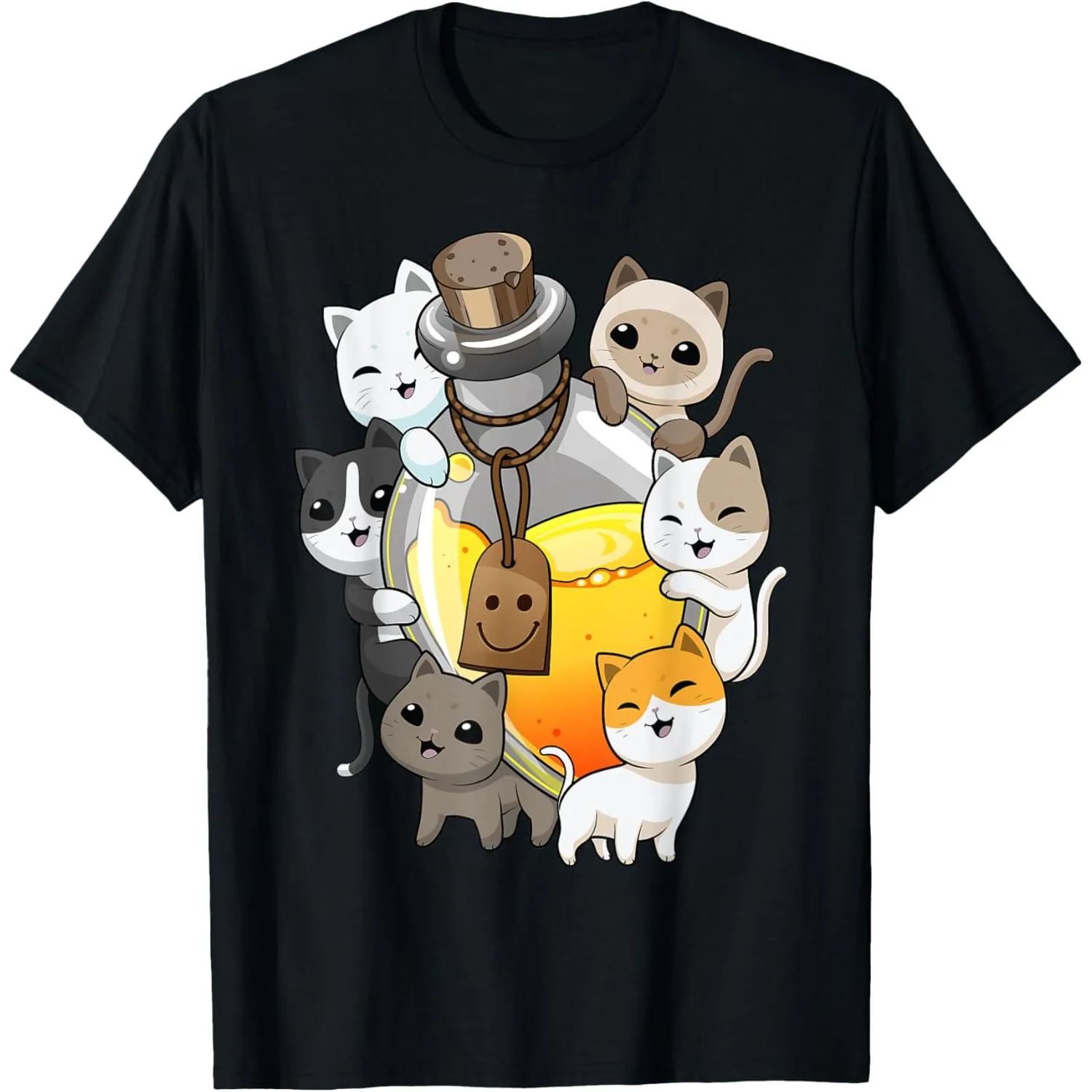 Cute Cats Potion Graphic T-Shirt Breathable Cotton Short Sleeve Tee for Men