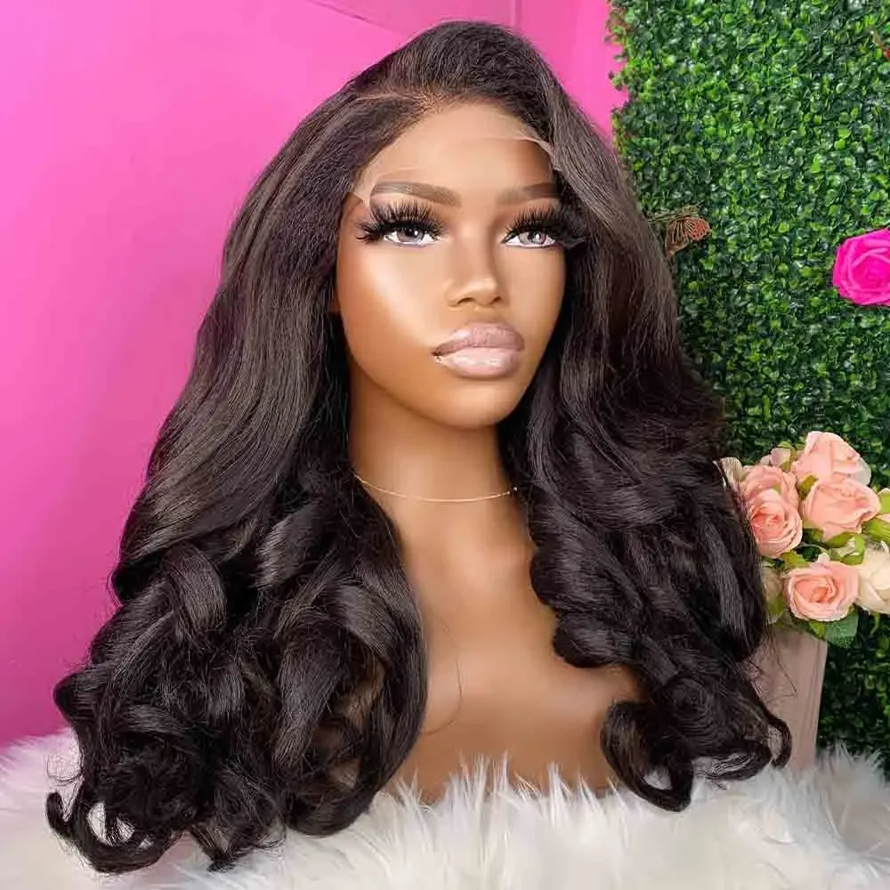 

26“Long Yaki Soft Natural Black Kinky Straight Wave 180Density 13x4 Lace Front Wig For Women With Baby Hair Preplucked Glueless