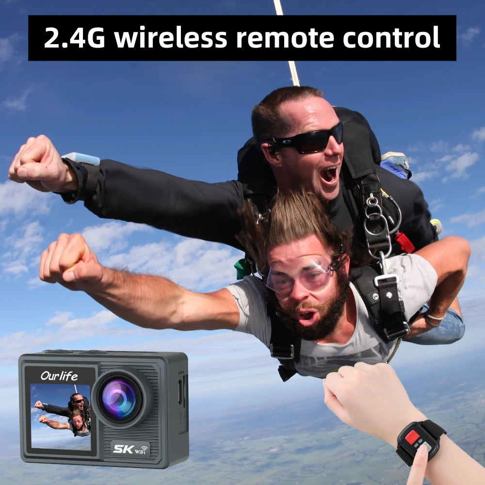 كاميرا Ourlife Action 5K 4K كاميرا دراجة 50MP 2.0 شاشة LCD تعمل باللمس EIS WiFi 170 ° كاميرات فيديو رياضية تكبير 5X مقاومة للماء بطول 30 مترًا #5
