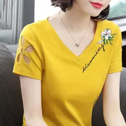 Fashion Printed Embroidery Hollow Out Blouse Women's Clothing 2023 Spring New Oversized Casual Pullovers Short Sleeve Shirt