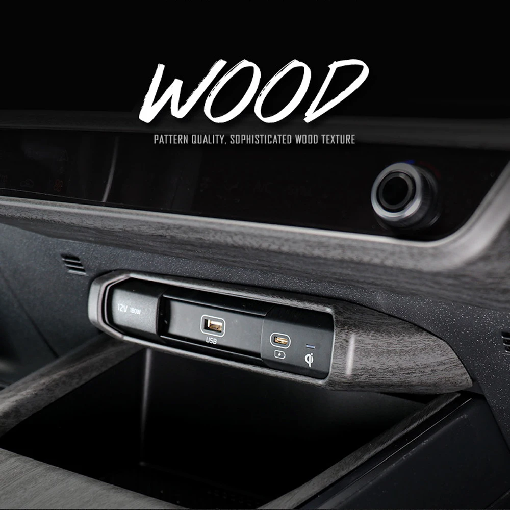 Wood Grain Center Console USB Charging Port Panel Cover Trim Decoration Sticker Accessories Car Styling For Kia Niro 2022 2023