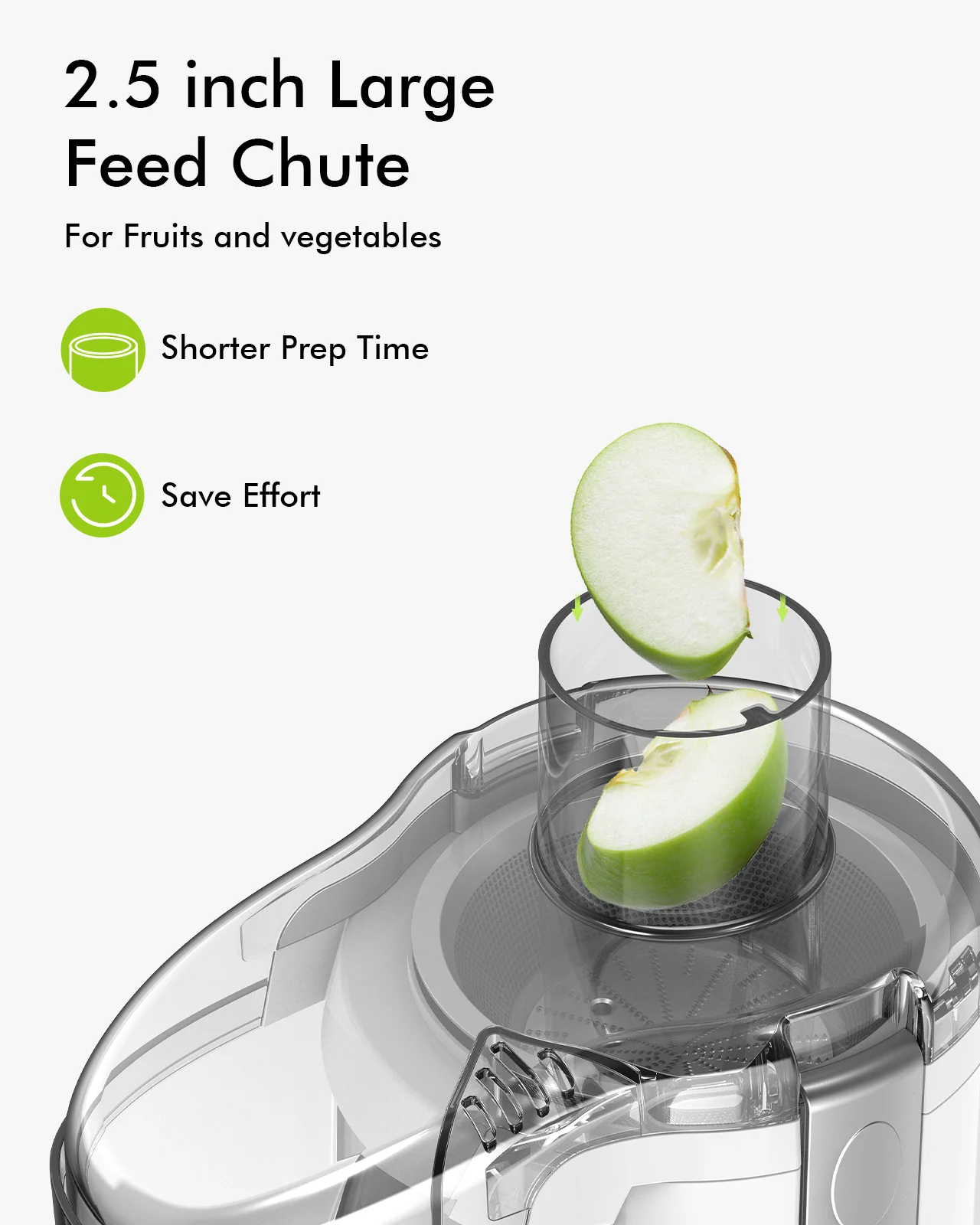 SiFENE-Machine à jus compacte, extracteur de jus centrifuge pour jus de fruits et légumes, 3 vitesses, convivial et facile à nettoyer, blanc