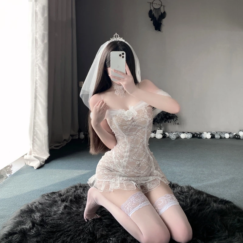 Spice Girls Ispirato Set di Lingerie da Sposa Sexy Halter Abito da Sposa Linea Uniforme Spalla Pigiama di Pizzo Seducente da Donna L22