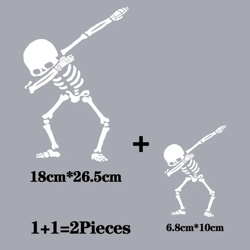 2Pcs/Lot Skeleton Man Skull Iron On Patches Ironing Thermoadhesive Patches Heat Thermal Transfer T Shirt Stickers For Clothing