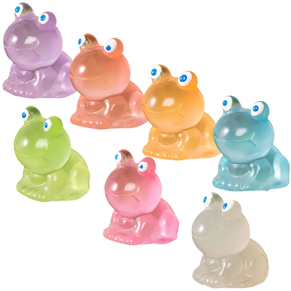 7 Pcs Home Accessories Tiny Frogs Resin Decor Decorations for Office Small Luminous Figurine