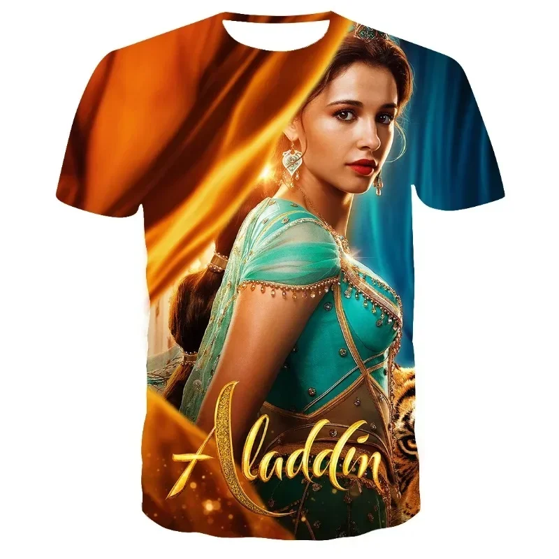 Aladdin Magic Lamp Boy Girl T-shirt Disney Men's T-shirt 3D Print Oversized Short Sleeve MINISO Men T-shirt Cartoon Men Clothing