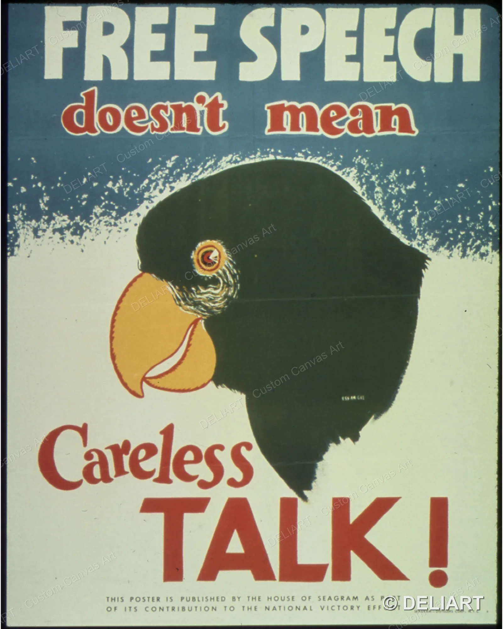 Free Speech Doesn't Mean Careless Talk Vintage WWII Propaganda Canvas Wall Art Poster Print Retro Home Decor Unframed